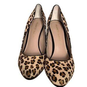Franco Sarto Womans 10M Honey Calf Hair Leopard Print Darren2 3.75" Heal Almond